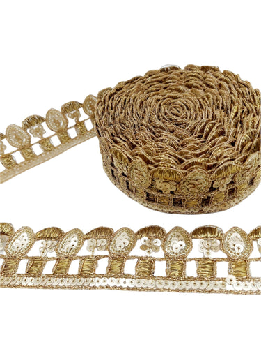 Gold Sequins Trim 3 Yard Decorative Embroidered Laces Sari Border Costume Dresses Ribbon Crafting Sewing Tape